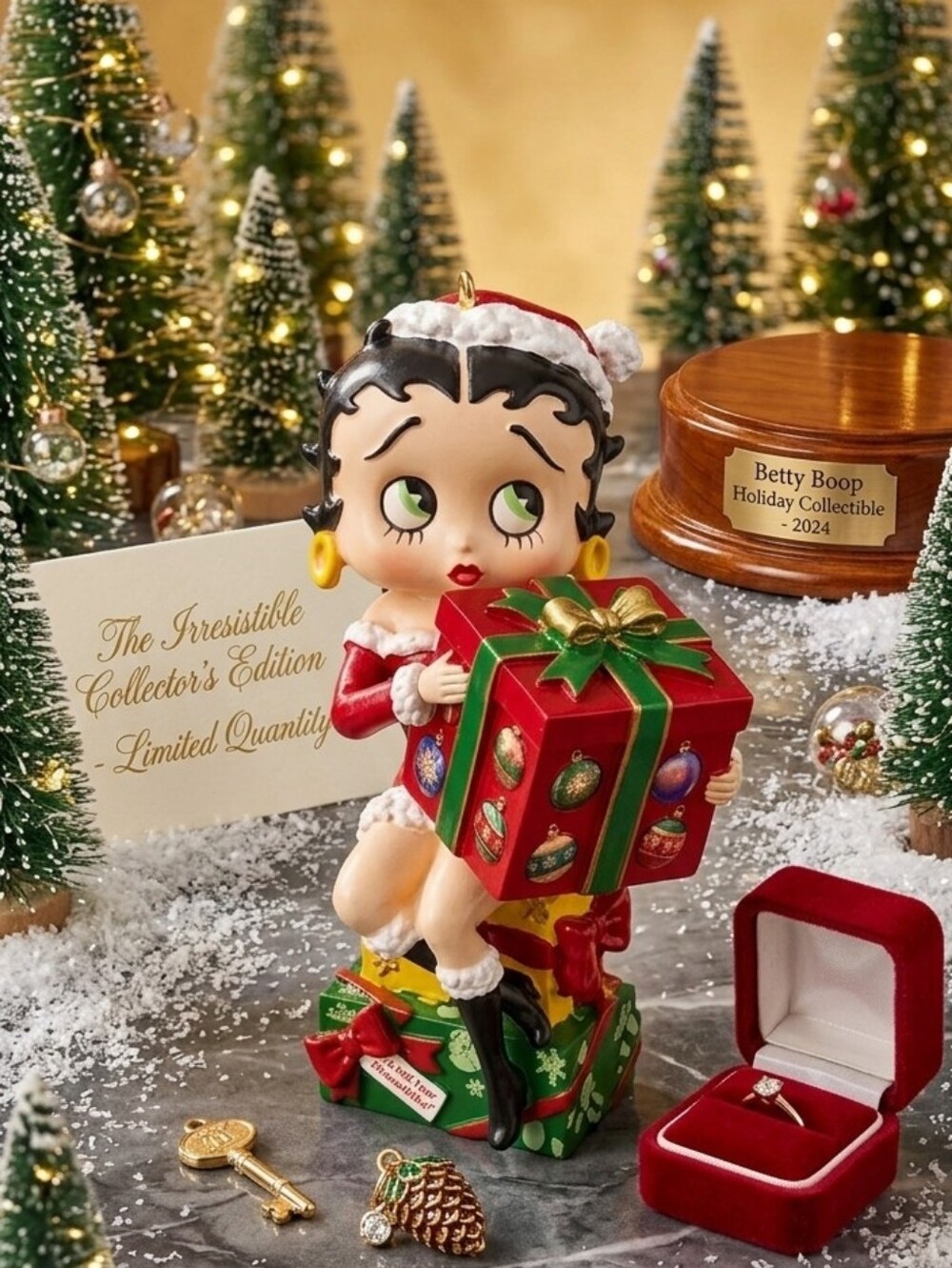 Kurt Adler Betty Boop Christmas Ornament Sitting On Presents 4"